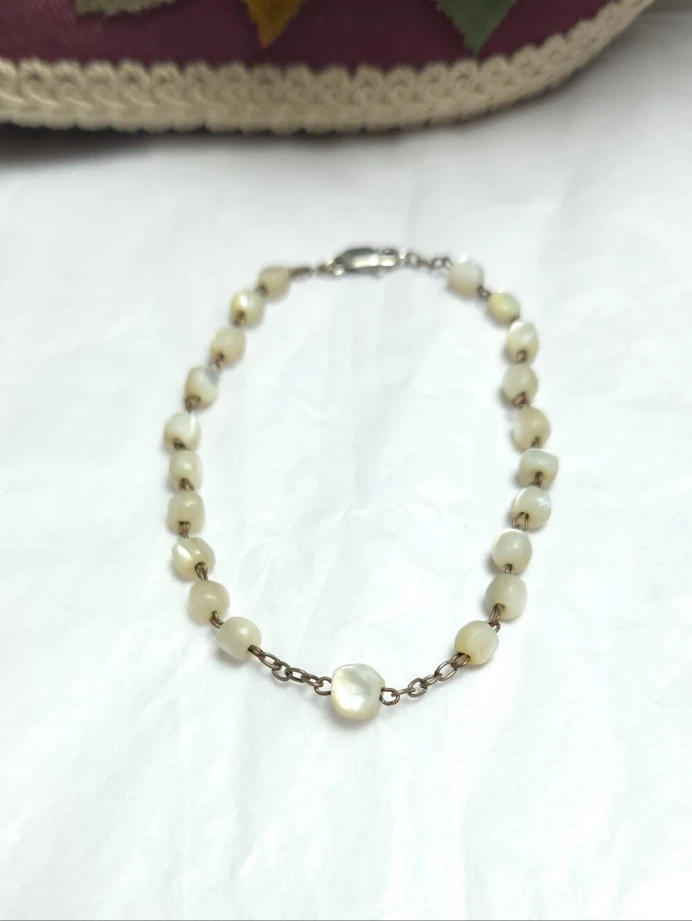 Antique Victorian Balamuti Mother of Pearl Beaded Sterling Silver Bracelet 8 1/4
